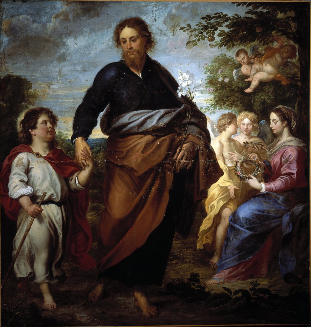 St Joseph og Jesus, i bakgrunnen jomfruen (olje på lerret av Gerard Seghers