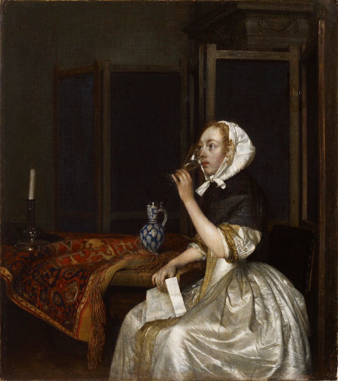Lady Holding a Wine Glass, ca 1665. av Gerard Ter Borch the Younger
