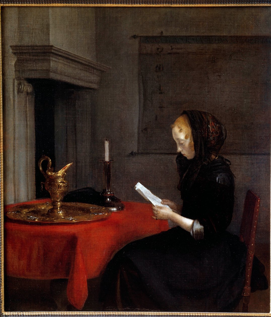 Kvinne leser et brev. Maleri av nederlenderen Gerard Ter Borch (1617-1681) av Gerard ter Borch