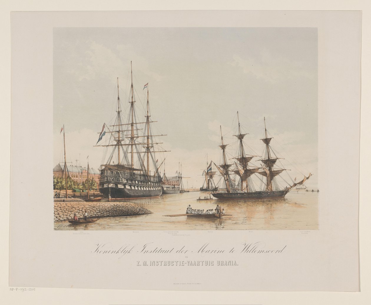 Corvette Z.M. Urania og linjens skip Z.M. Kortenaert Royal Institute of the Navy i Willemsoord og Z.M. Instruksjonsfartøy Urania (tittel på objekt) av Gerard Voorduin