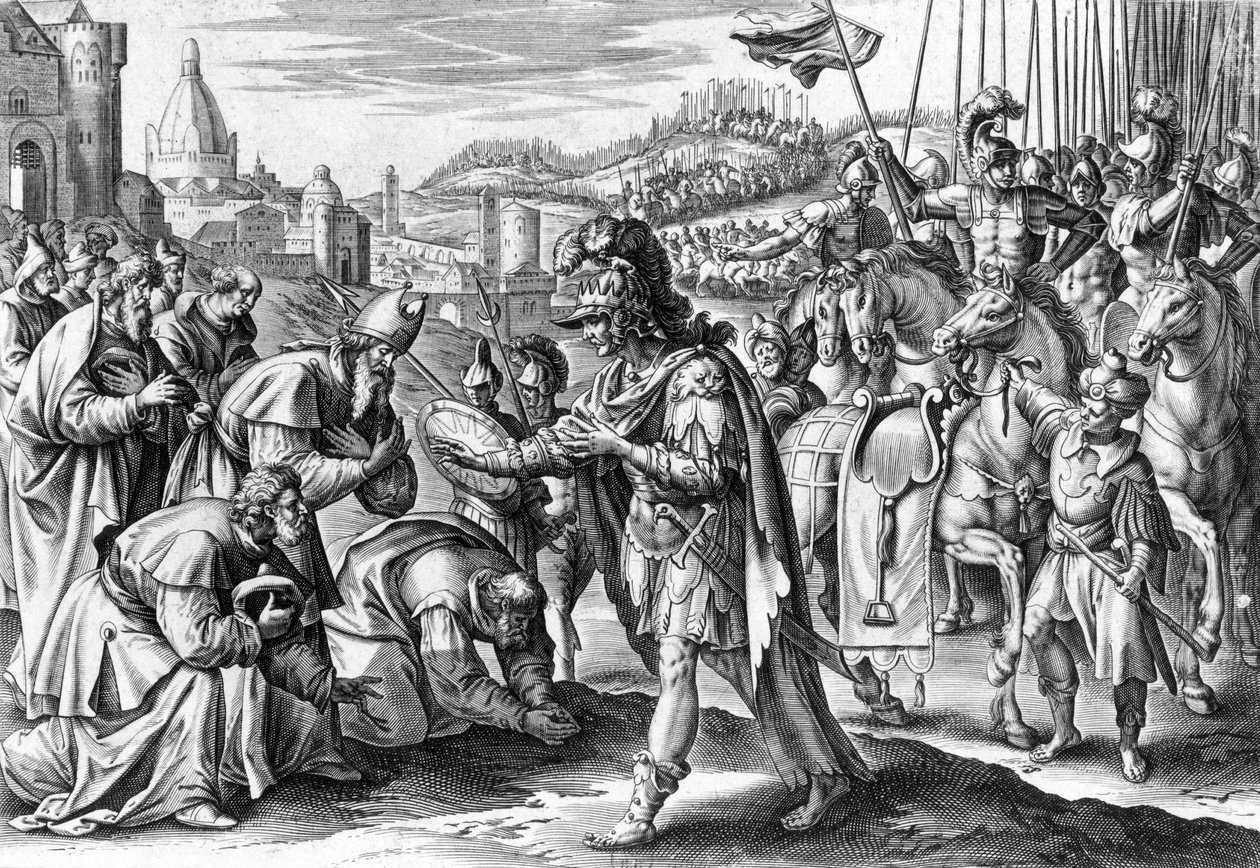 Saint Loup, biskop av Troyes får Attila (gravering) av Gerard de Jode