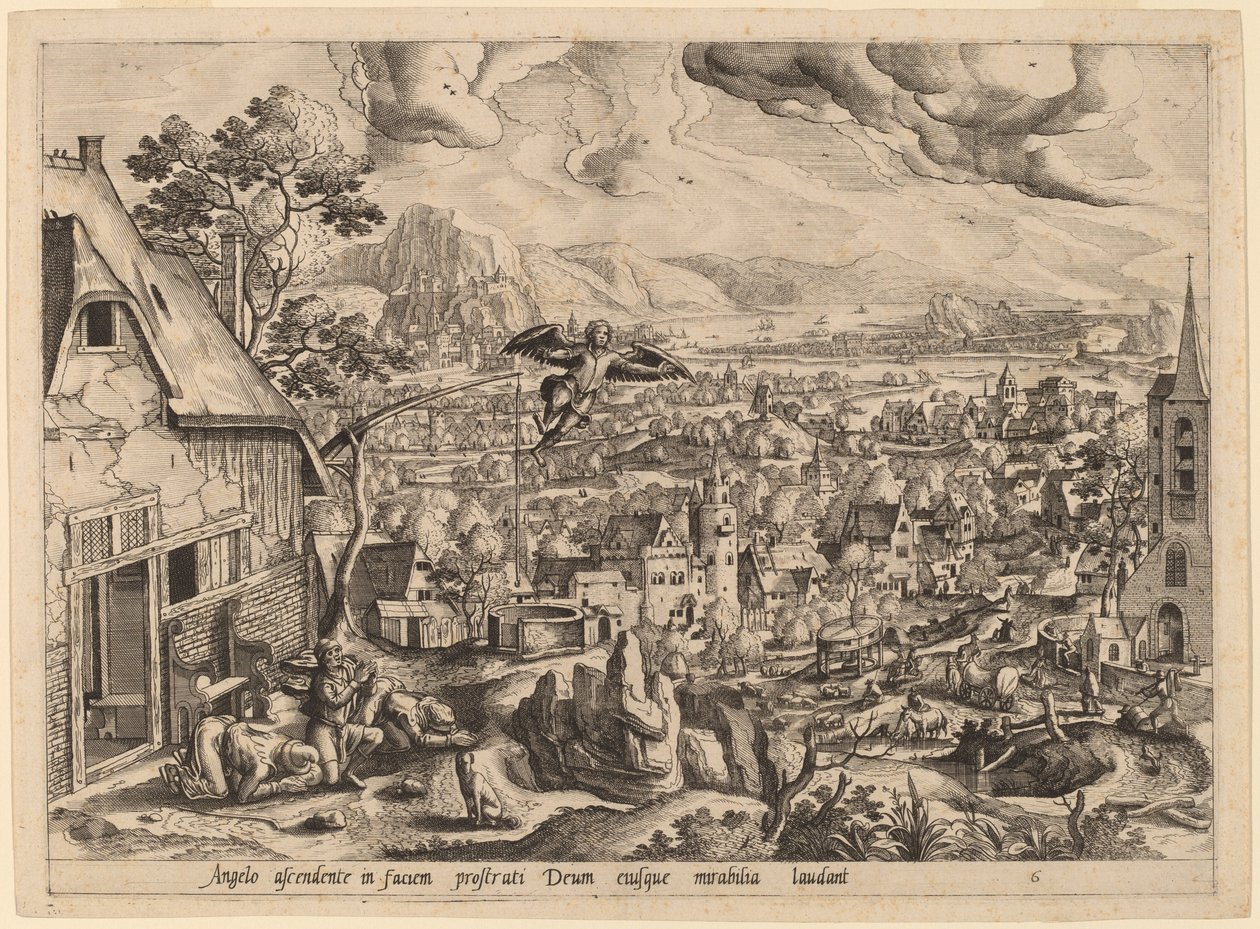 Engelen forlater Tobias og hans familie av Gerard de Jode after Hans Bol