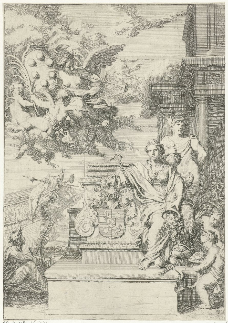 Allegori om handelen og familievåpenet til De Medici av Gerard de Lairesse