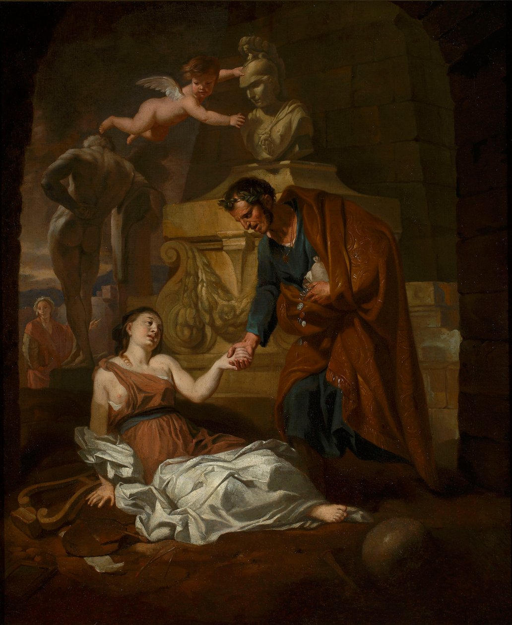 Gaius Maecenas (70 f.Kr. - 8 f.Kr.) støtter de skjønne kunster i forfall av Gerard de Lairesse