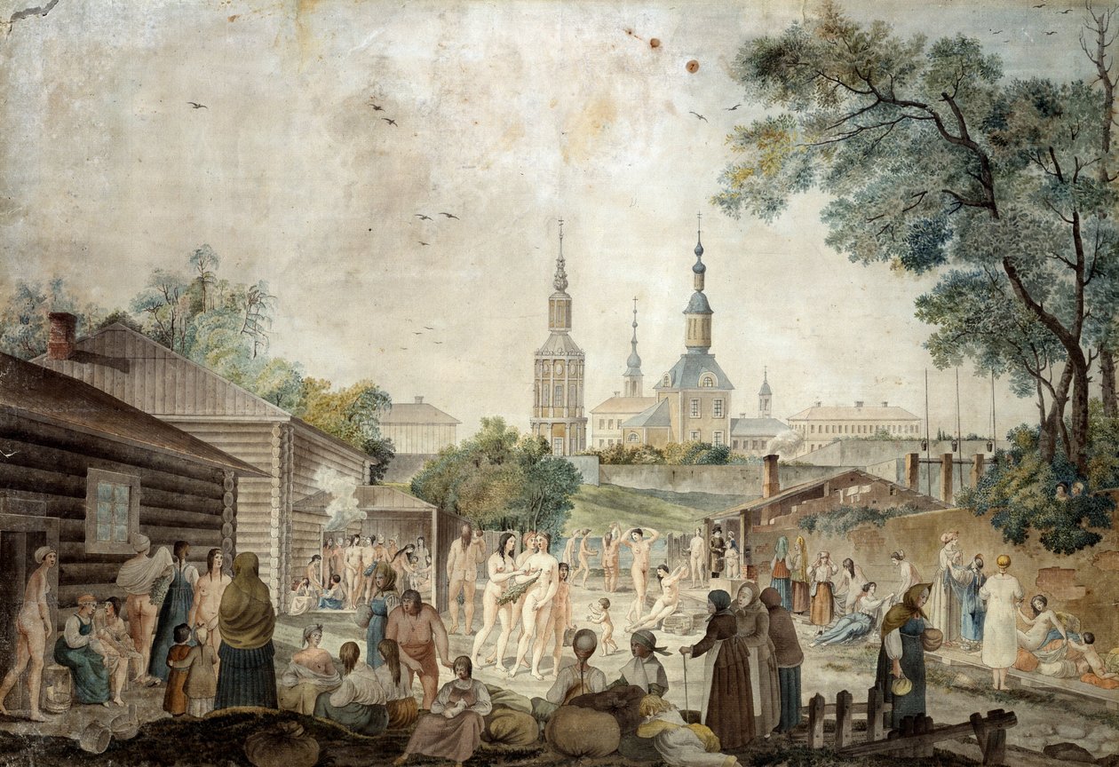 A Cure Bath i Moskva, 1790 (wc på papir) av Gerard de la Barthe