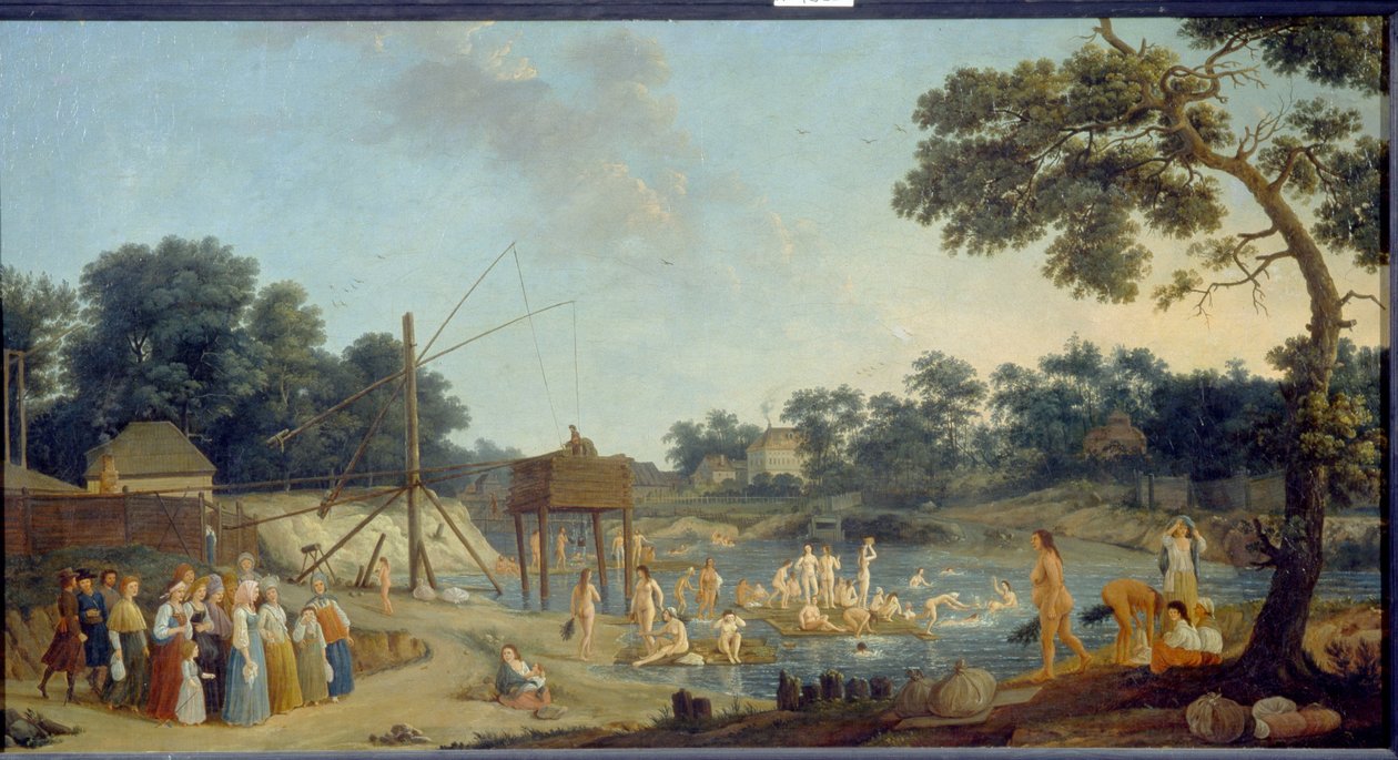 Utsikt over Serebryanicheskaya-badehusene i Moskva, Olje på lerret av Gerard de la Barthe - Statens russiske museum, St. Petersburg av Gerard de la Barthe