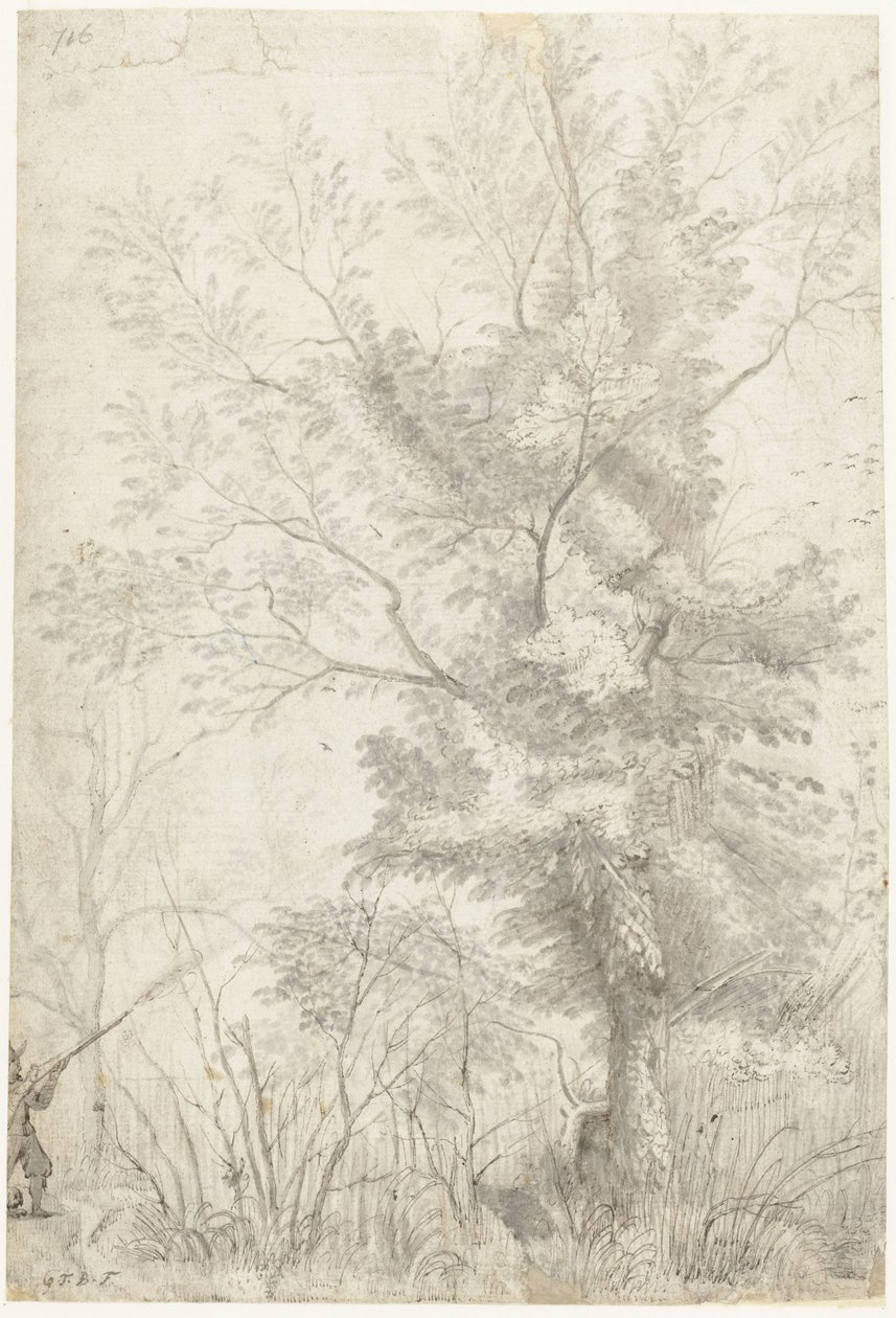 Forest of the Villa Madama utenfor Roma, med en skytejeger av Gerard ter Borch