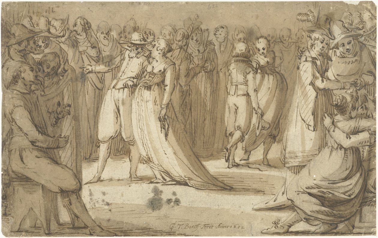 festscene Ball italien av Gerard ter Borch