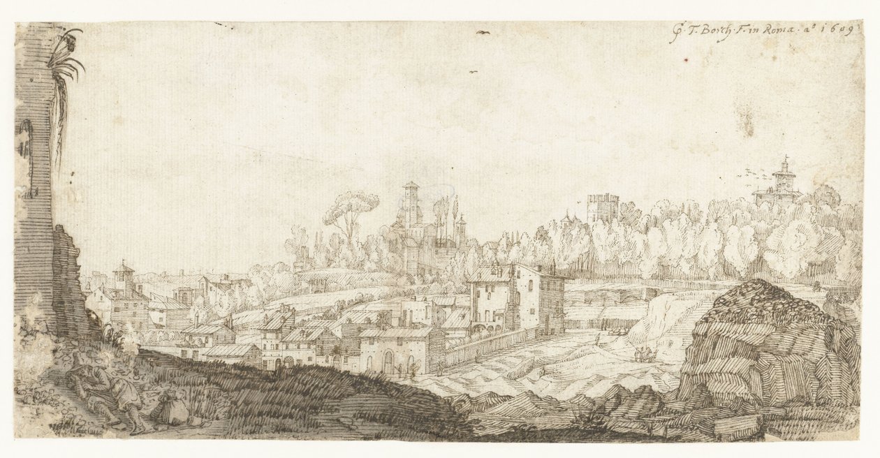 Utsikt over Pincio fra sørøst, Roma av Gerard ter Borch