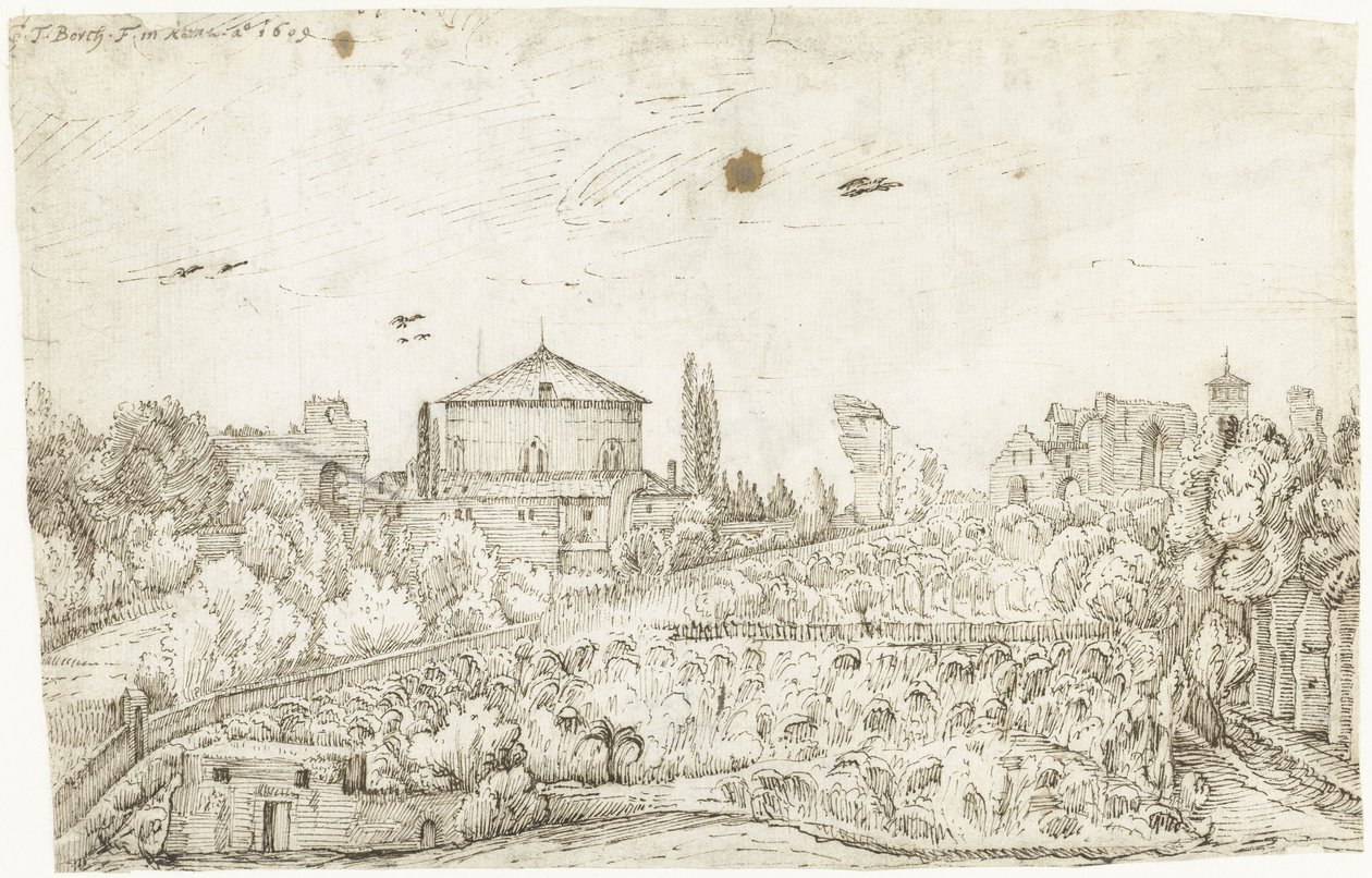 Utsikt over San Stefano Rotondo, Roma, fra nord av Gerard ter Borch