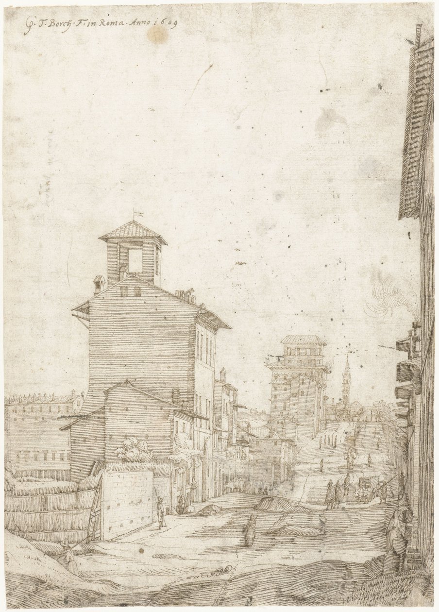 Utsikt over Via Panisperna til Santa Maria Maggiore, Roma av Gerard ter Borch
