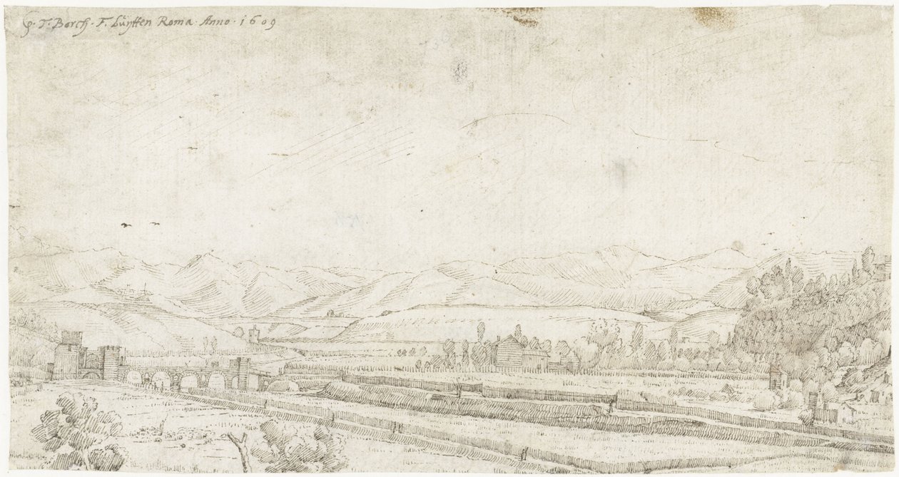 Landskap med Ponte Milvio, utenfor Roma av Gerard ter Borch