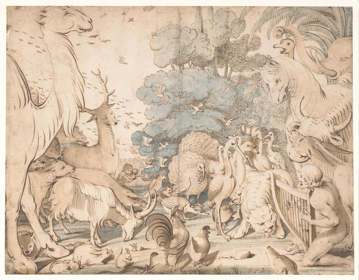 Orfeus fortryller dyrene med spillet sitt av Gerard ter Borch