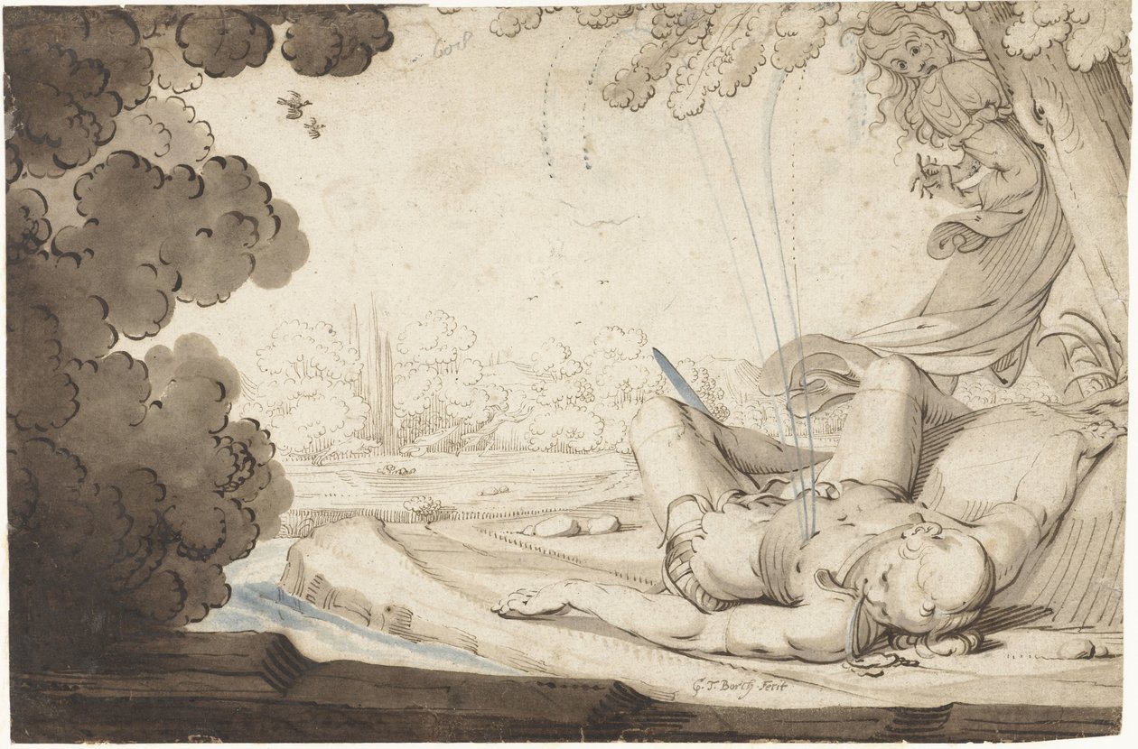 Thisbe oppdager den døde Piramus av Gerard ter Borch