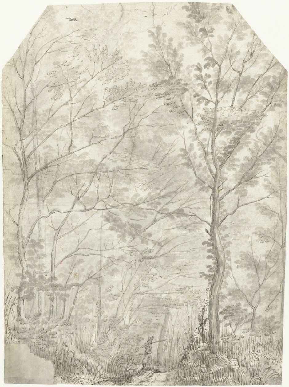 Forest of the Villa Madama utenfor Roma, med en jeger av Gerard ter Borch (I)