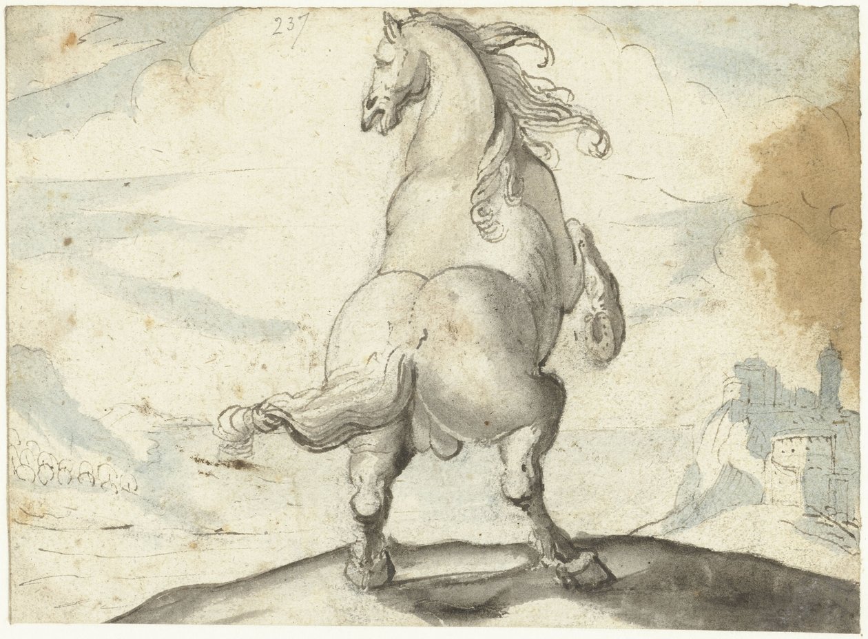 Oppdrande hest foran en italiensk havneutsikt av Gerard ter Borch (I)