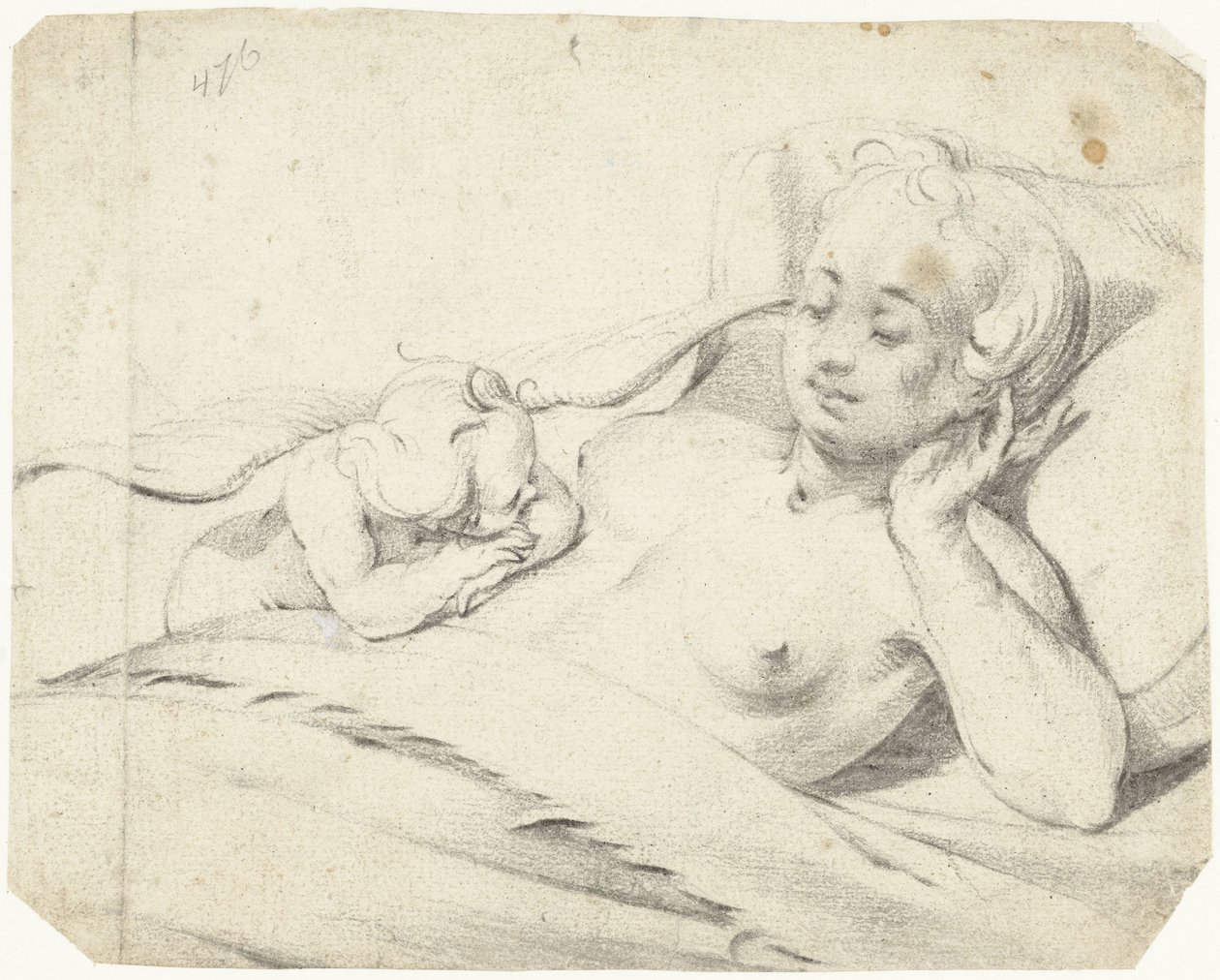 Venus i sengen med Amor som ser på av Gerard ter Borch (I)