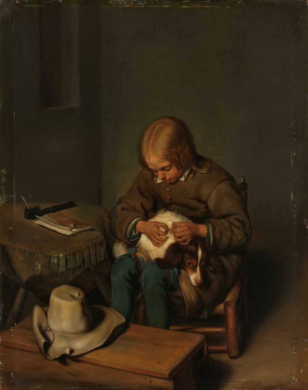 Gutt som flykter fra en hund av Gerard ter Borch (II) (copy after)