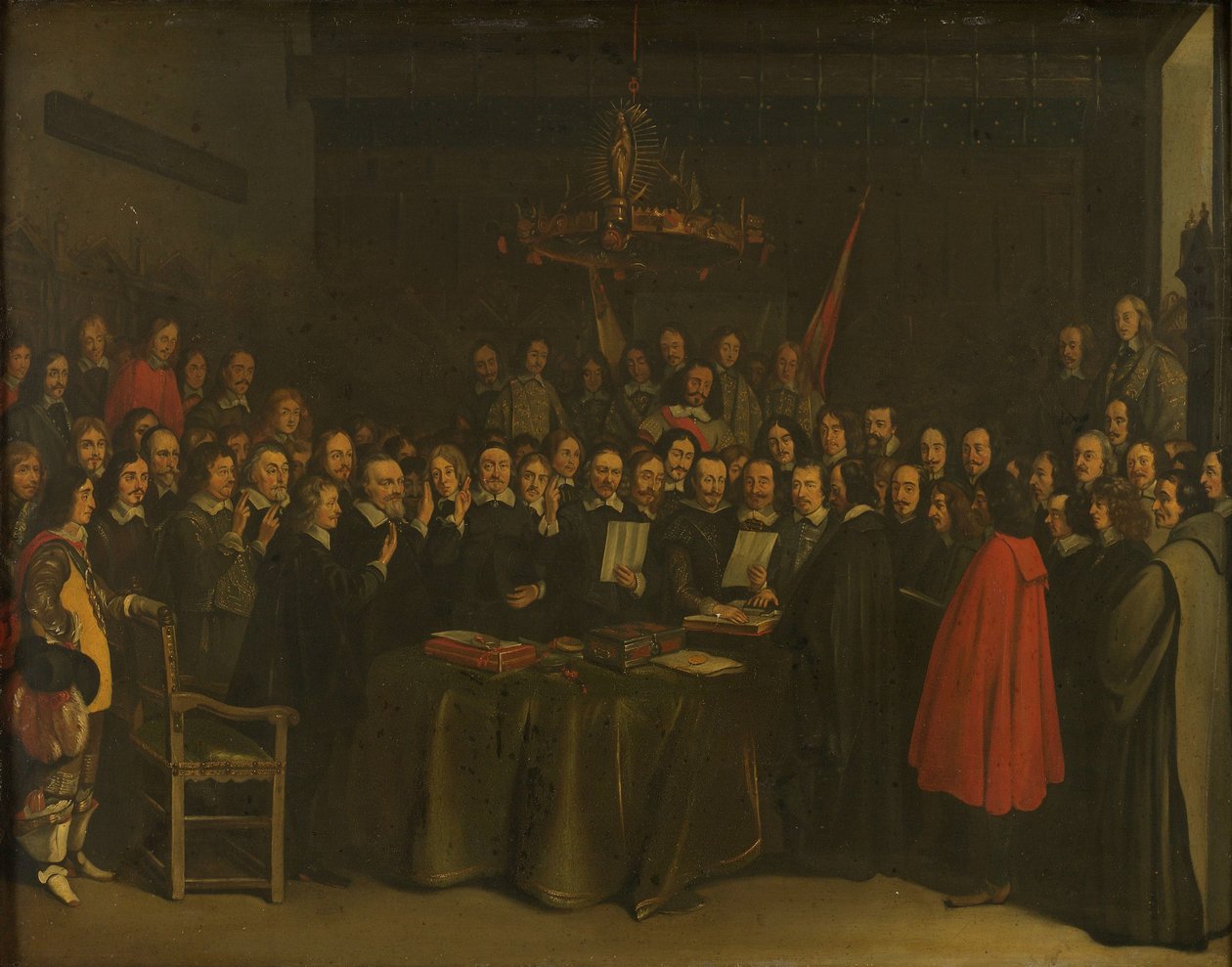 Ratifisering av freden i Münster mellom Spania og Den nederlandske republikk i rådhuset i Münster, 15. mai 1648 av Gerard ter Borch (II) (copy after)