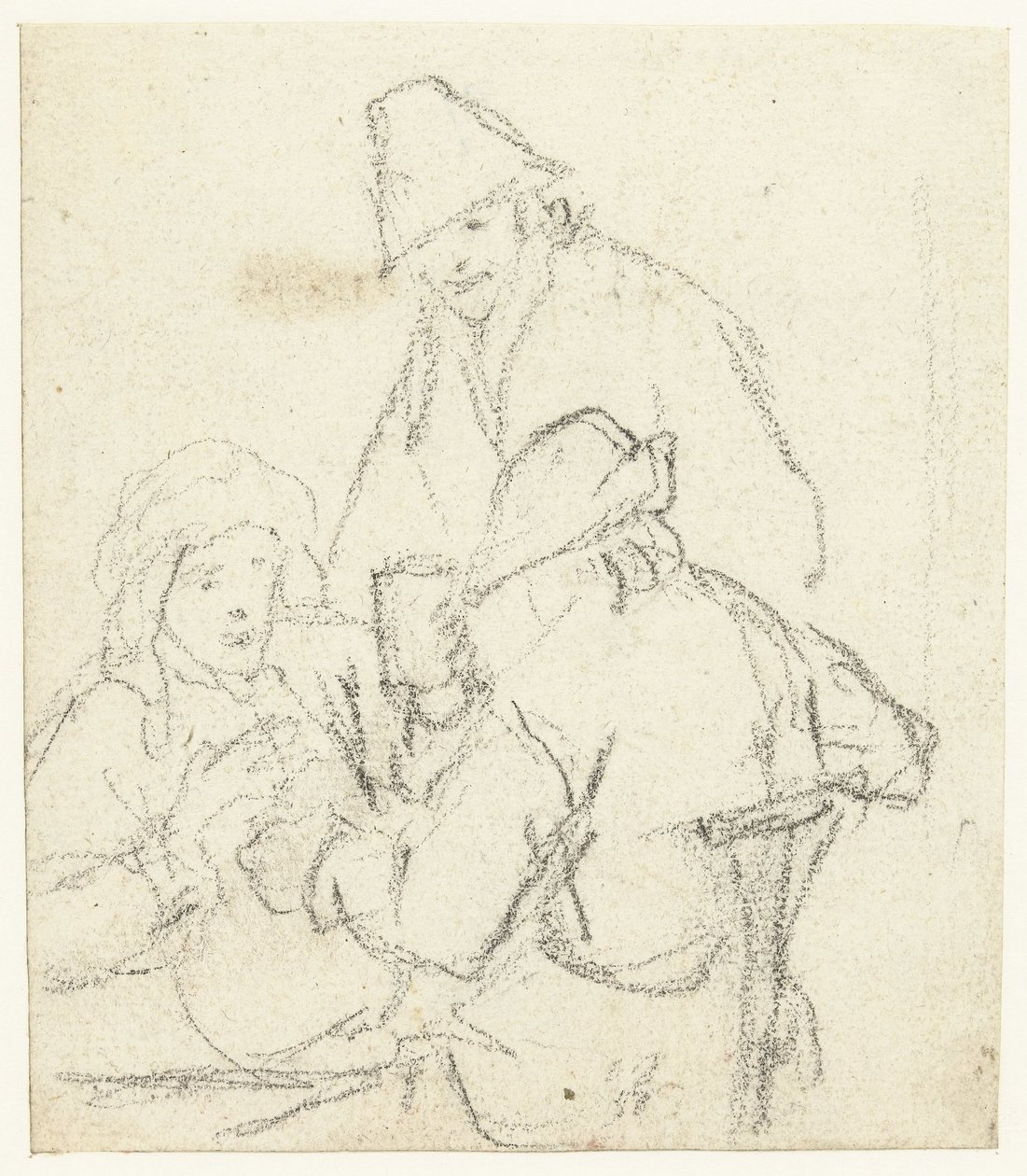 Tre drikkende bønder rundt et bord av Gerard ter Borch (II) (possibly)