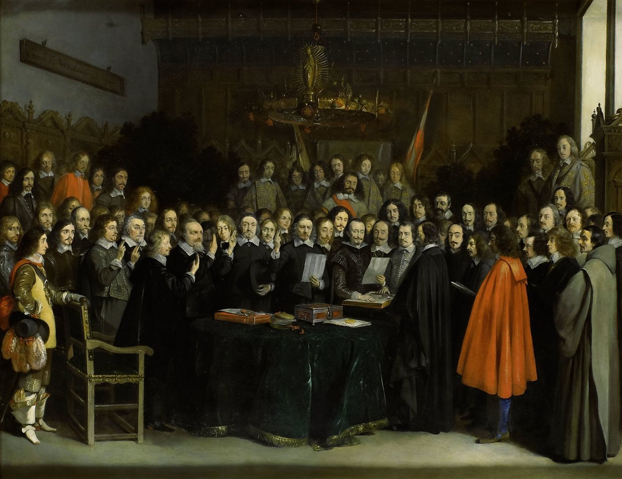 Ratifiseringen av Munster-traktaten Eden om freden i Münster i 1648 av Gerard ter Borch (II)