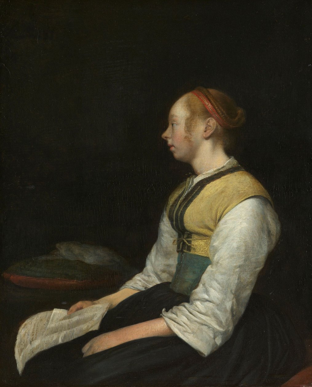 Sittende jente i bondedrakt, ca. 1650-60 av Gerard ter Borch