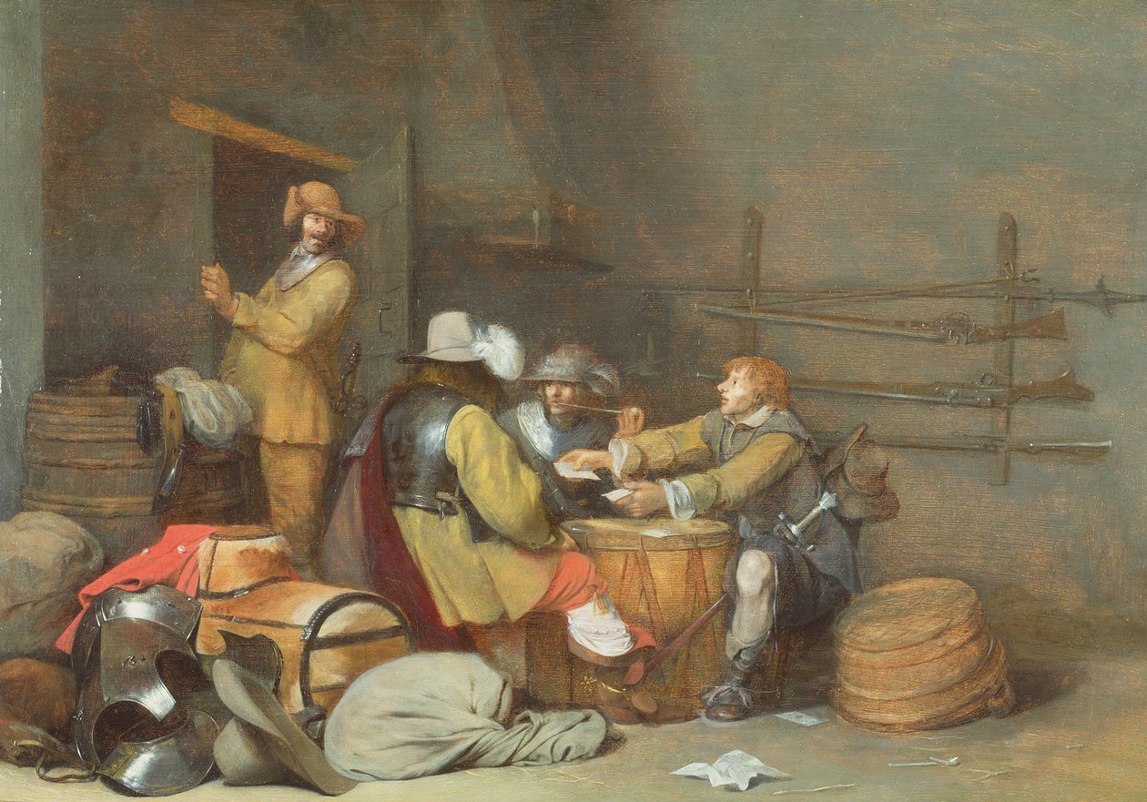 Soldater som spiller kort i et vaktrom av Gerard ter Borch