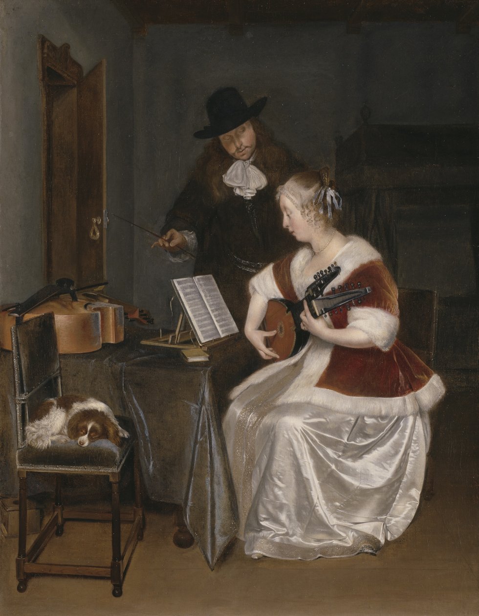 Musikktimen, ca. 1670 av Gerard ter Borch