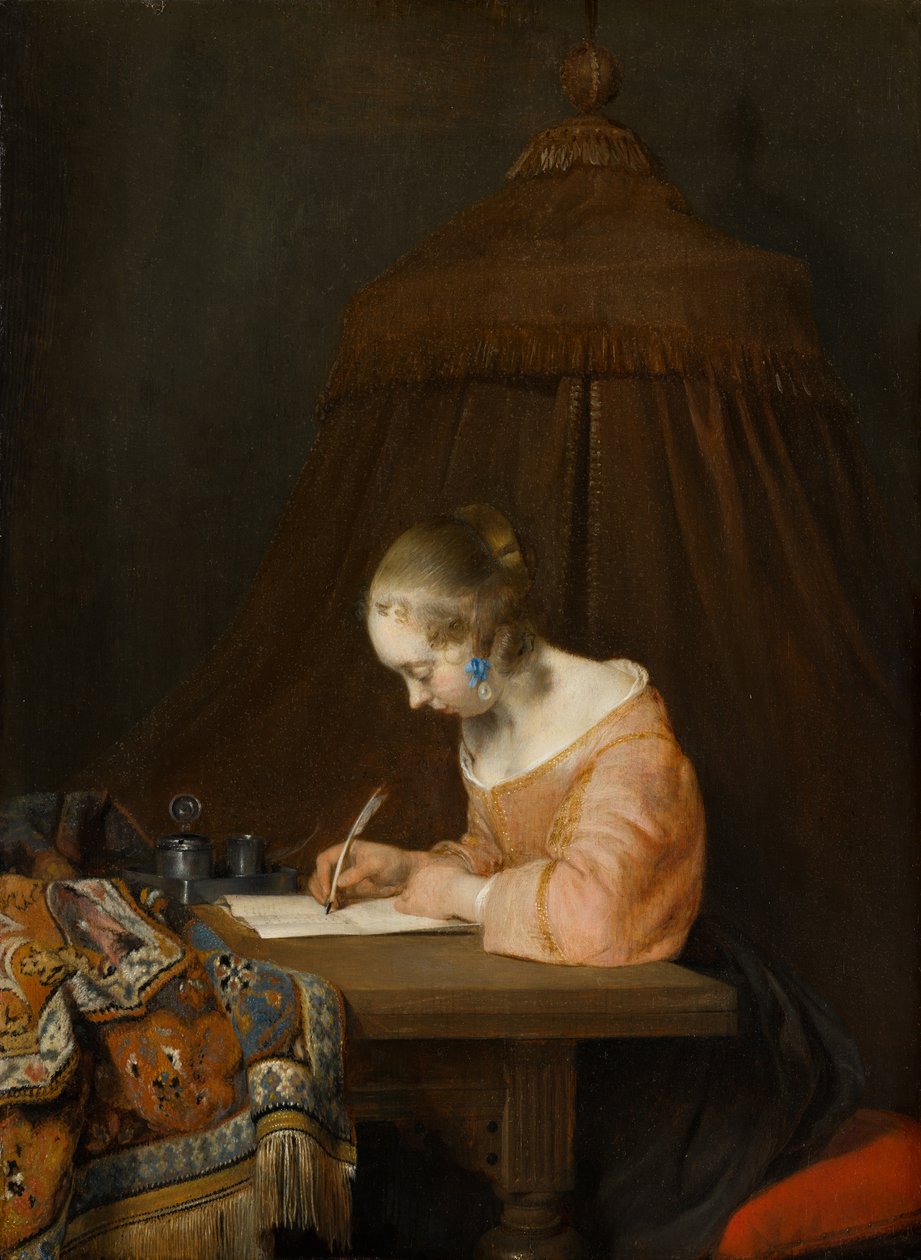 Kvinne som skriver et brev, ca. 1655 av Gerard ter Borch