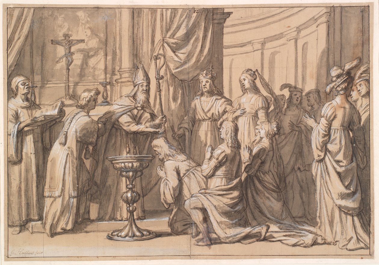 Harold Klak og hans familie blir døpt i Mainz av Gerard van Honthorst