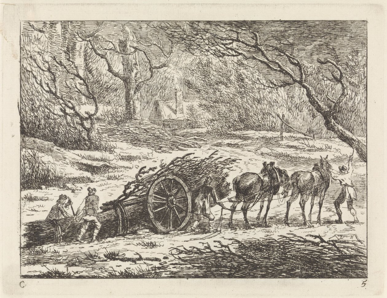 Landskap med en vogn tegnet av Two Horses Landscapes (serie C) (serietittel) av Gerard van Nijmegen