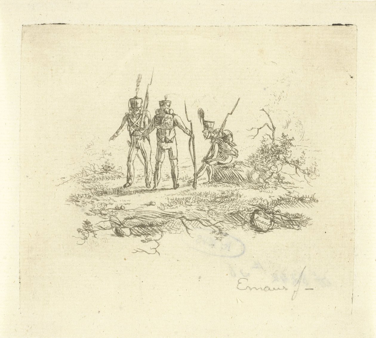 Tre infanterister av Gerardus Emaus de Micault