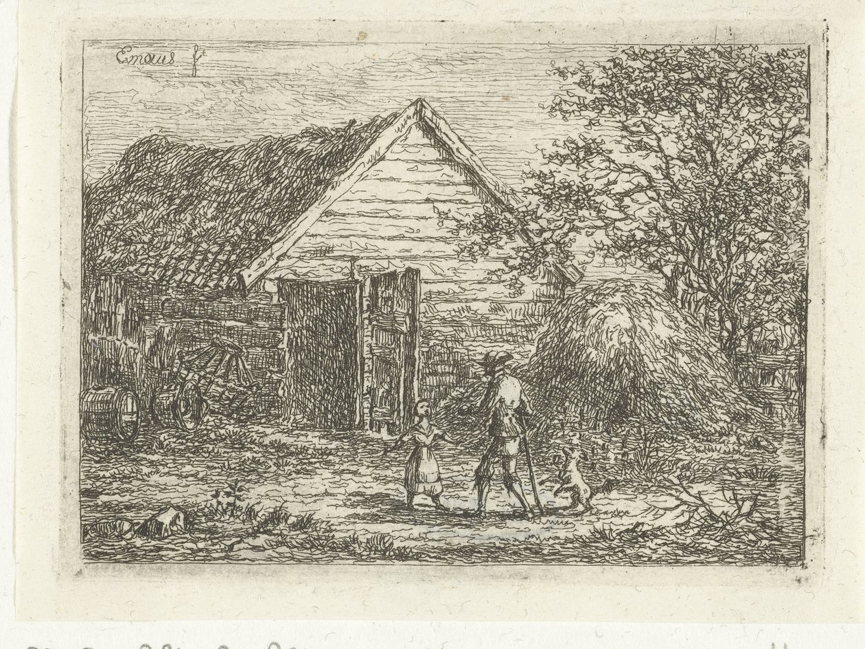 Jeger ved torvhytte Her slipper ingen gjennom av Gerardus Emaus de Micault