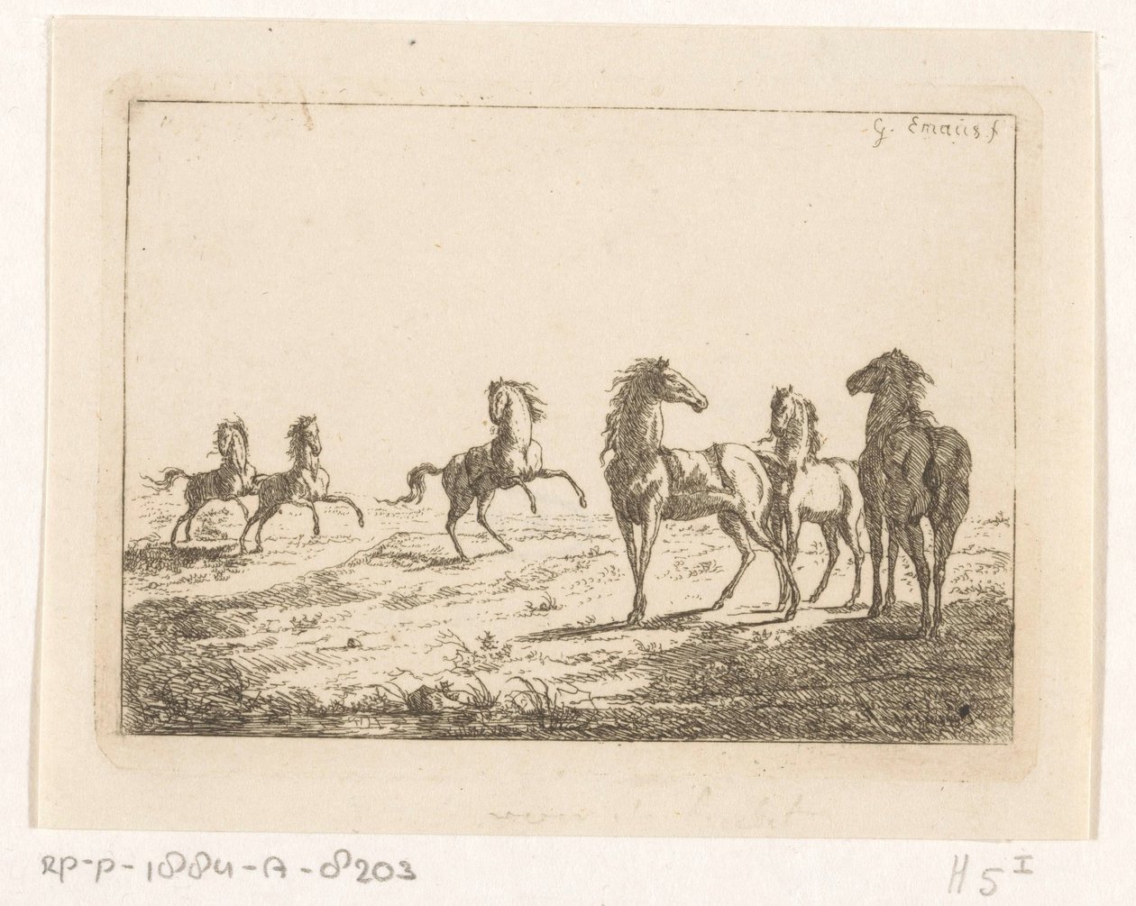 Flok med ville hester Hester i frihet av Gerardus Emaus de Micault