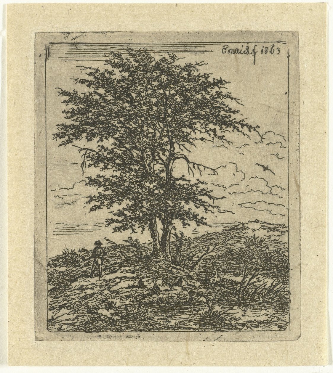 Landskap med eik og jeger eikene av Gerardus Emaus de Micault