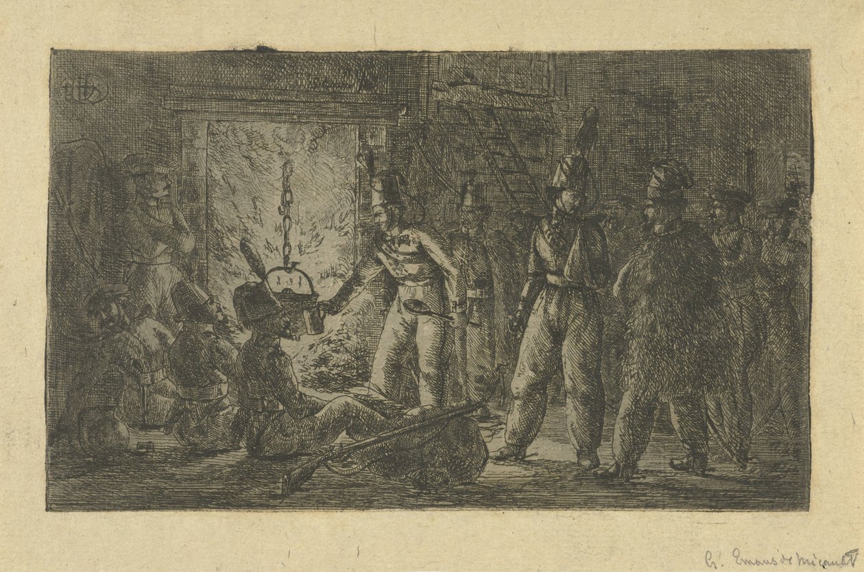 Soldater ved bålet av Gerardus Emaus de Micault
