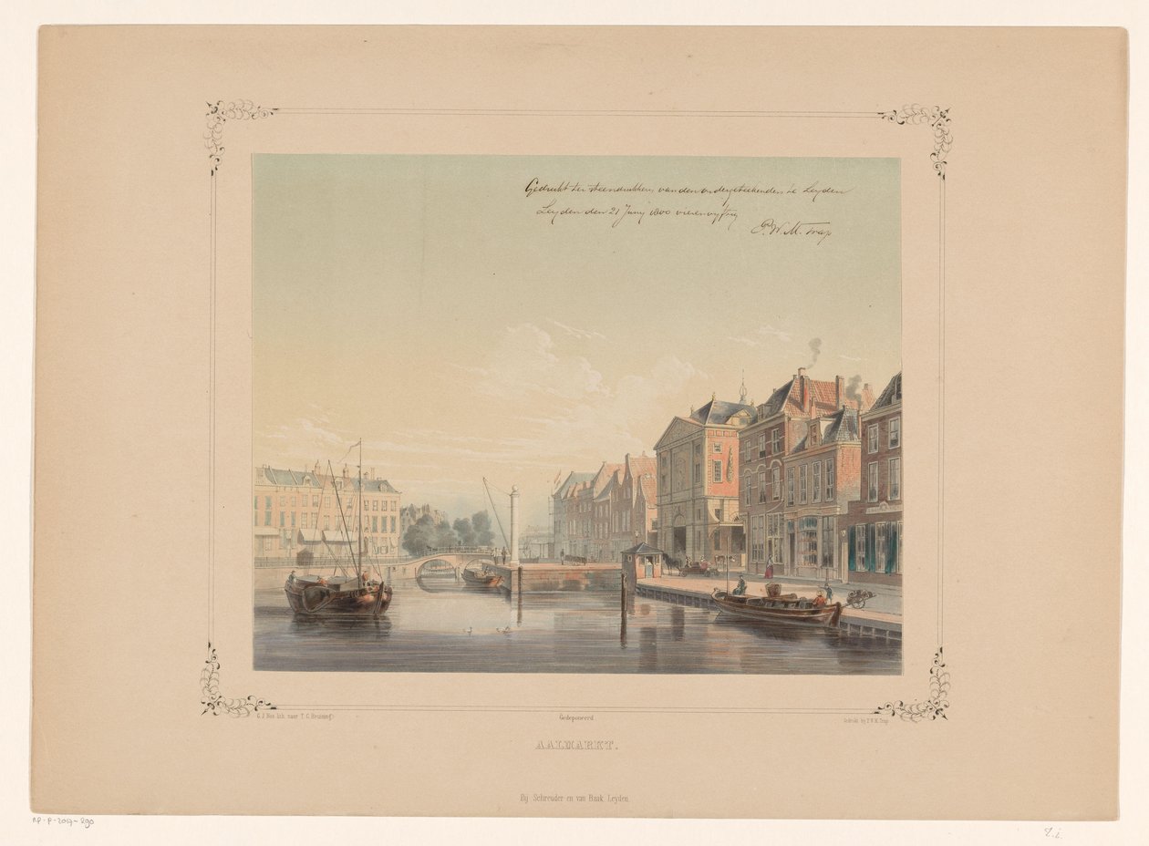 Utsikt over Aalmarkt i Leiden Aalmarkt (tittel på objekt) av Gerardus Johannes Bos