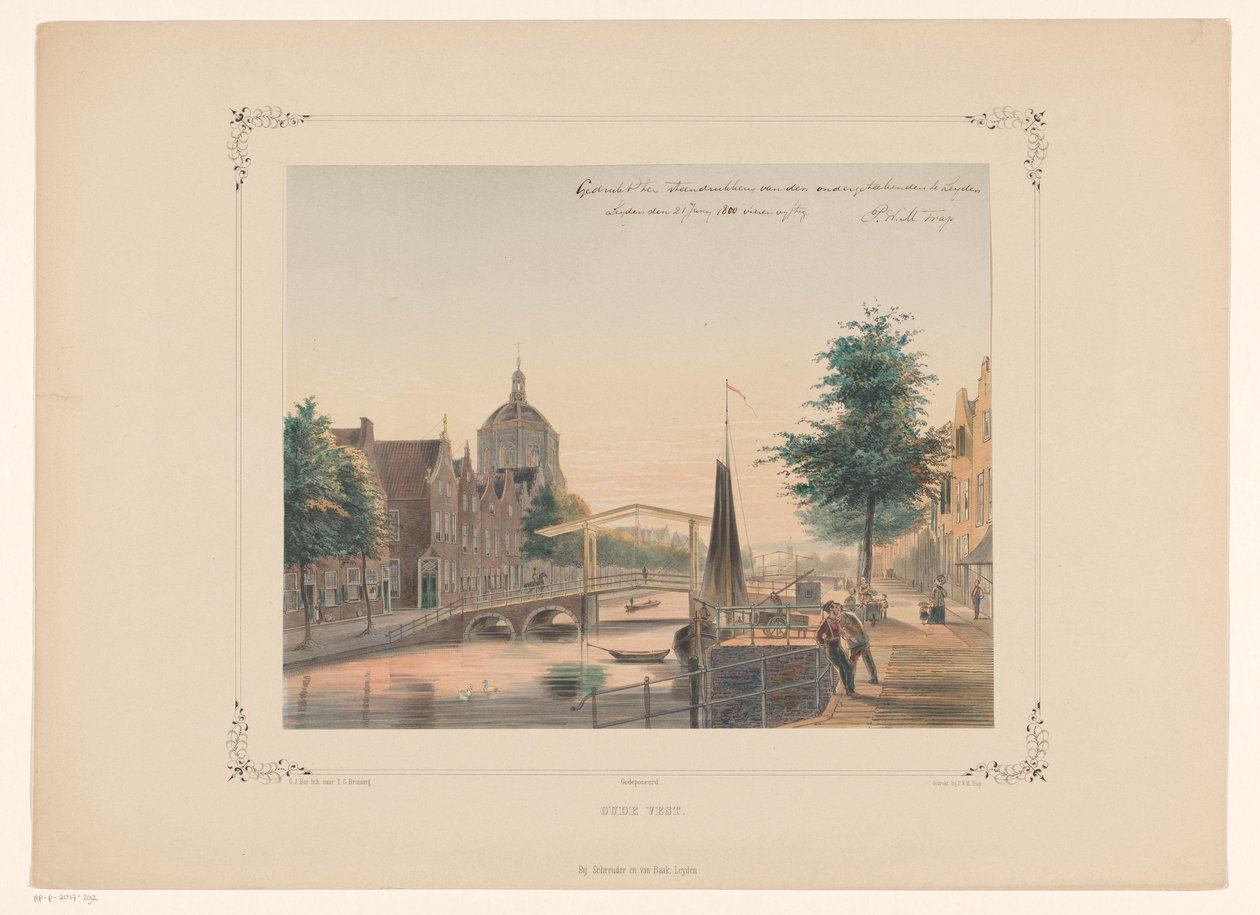Utsikt over Oude Vest i Leiden Gammel vest (tittel på objekt) av Gerardus Johannes Bos