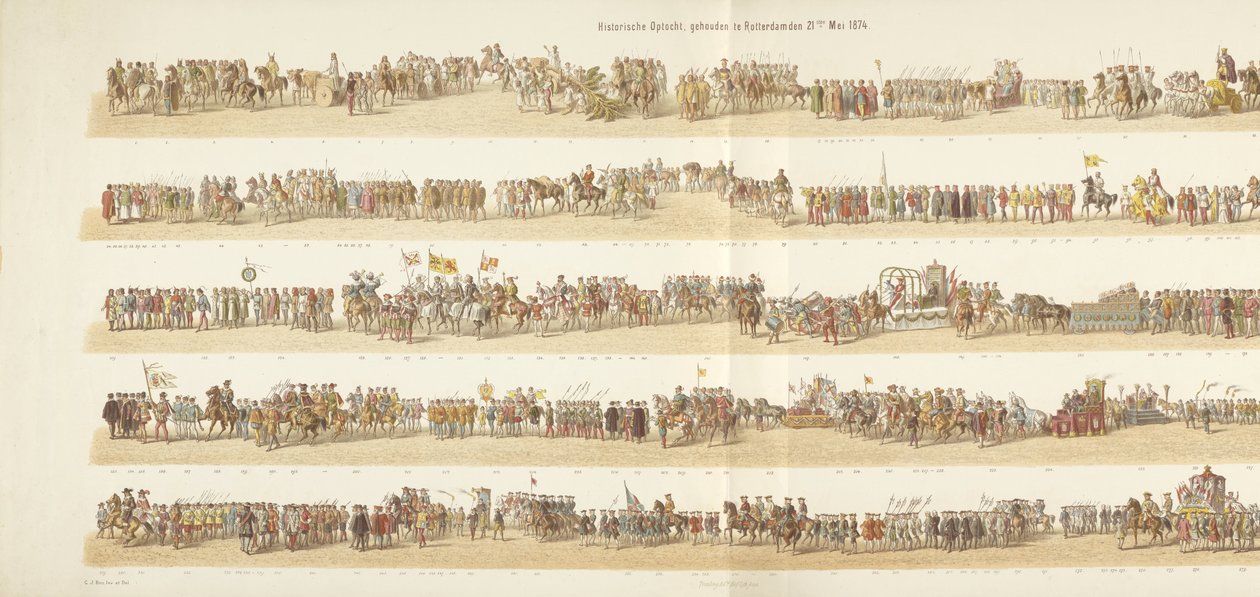 Historisk prosesjon, holdt i Rotterdam 21. mai 1874 (tittel på objekt) av Gerardus Johannes Bos