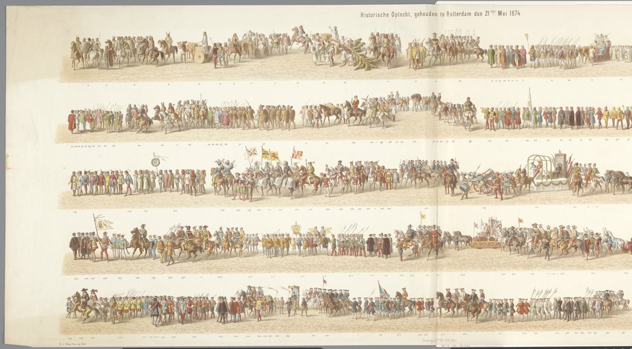 Historisk parade i Rotterdam Historisk prosesjon, holdt i Rotterdam 21. mai 1874 (tittel på objekt) av Gerardus Johannes Bos
