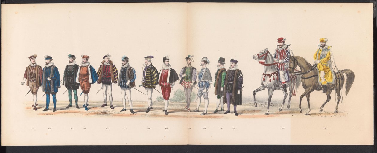 Masquerade of the Leiden Students, 1870 (plate 12) Utkledd prosesjon holdt av medlemmene av Leiden studentkorps den 7. juni 1870, for å feire 295-årsjubileet for Leidsche Hoogeschool, som viser et besøk i Leiden i av Gerardus Johannes Bos