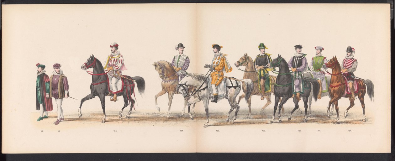 Masquerade of the Leiden Students, 1870 (plate 8) Utkledd prosesjon holdt av medlemmene av Leiden studentkorps den 7. juni 1870, for å feire 295-årsjubileet for Leidsche Hoogeschool, som viser et besøk i Leiden i av Gerardus Johannes Bos