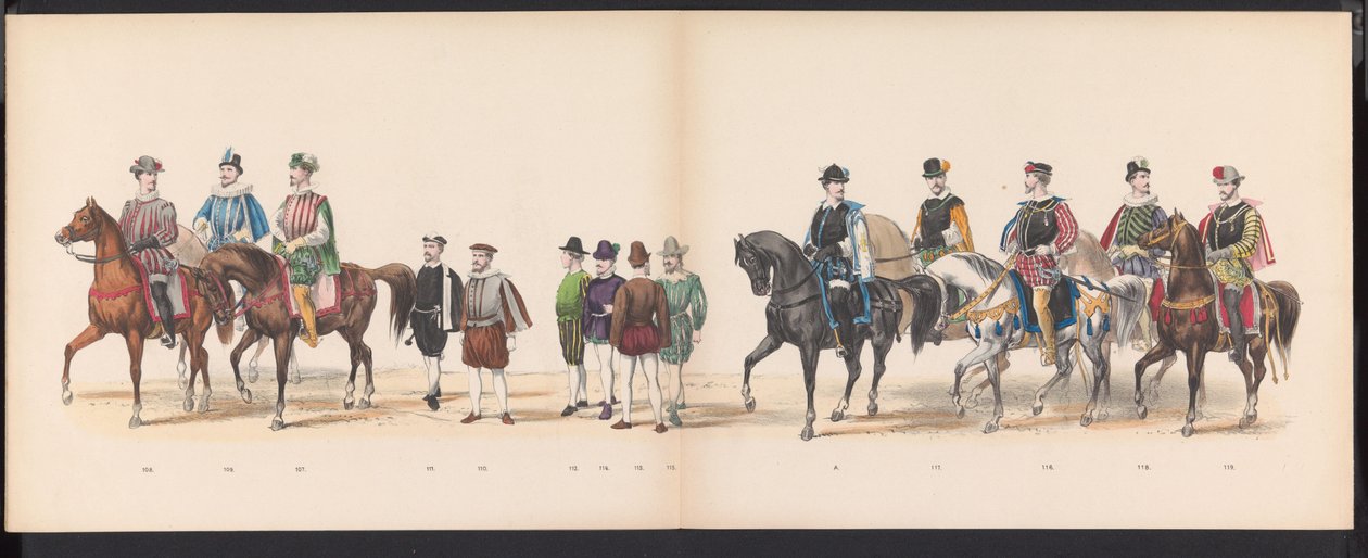 Masquerade of the Leiden Students, 1870 (plate 9) Utkledd prosesjon holdt av medlemmene av Leiden studentkorps den 7. juni 1870, for å feire 295-årsjubileet for Leidsche Hoogeschool, som viser et besøk i Leiden i av Gerardus Johannes Bos