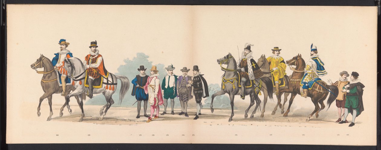 Maskerade av Leiden-studentene, 1875 (plate 11) Maskerade holdt av medlemmene av Leiden studentkorps den 15. juni 1875 for å feire 300-årsjubileet for Leidsche Hoogeschool, avbildet Leidsche Hoogeschool, avbildet i av Gerardus Johannes Bos