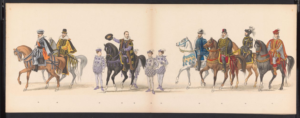 Maskerade av Leiden-studentene, 1875 (plate 5) Maskerade holdt av medlemmene av Leiden studentkorps den 15. juni 1875 for å feire 300-årsjubileet for Leidsche Hoogeschool, avbildet Leidsche Hoogeschool, avbildet i av Gerardus Johannes Bos