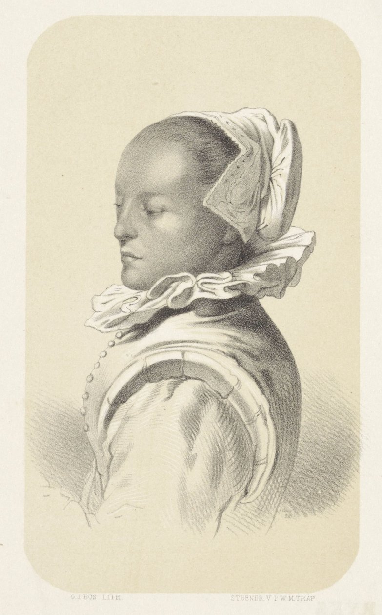 Kvinne med hvit lue og krage av Gerardus Johannes Bos