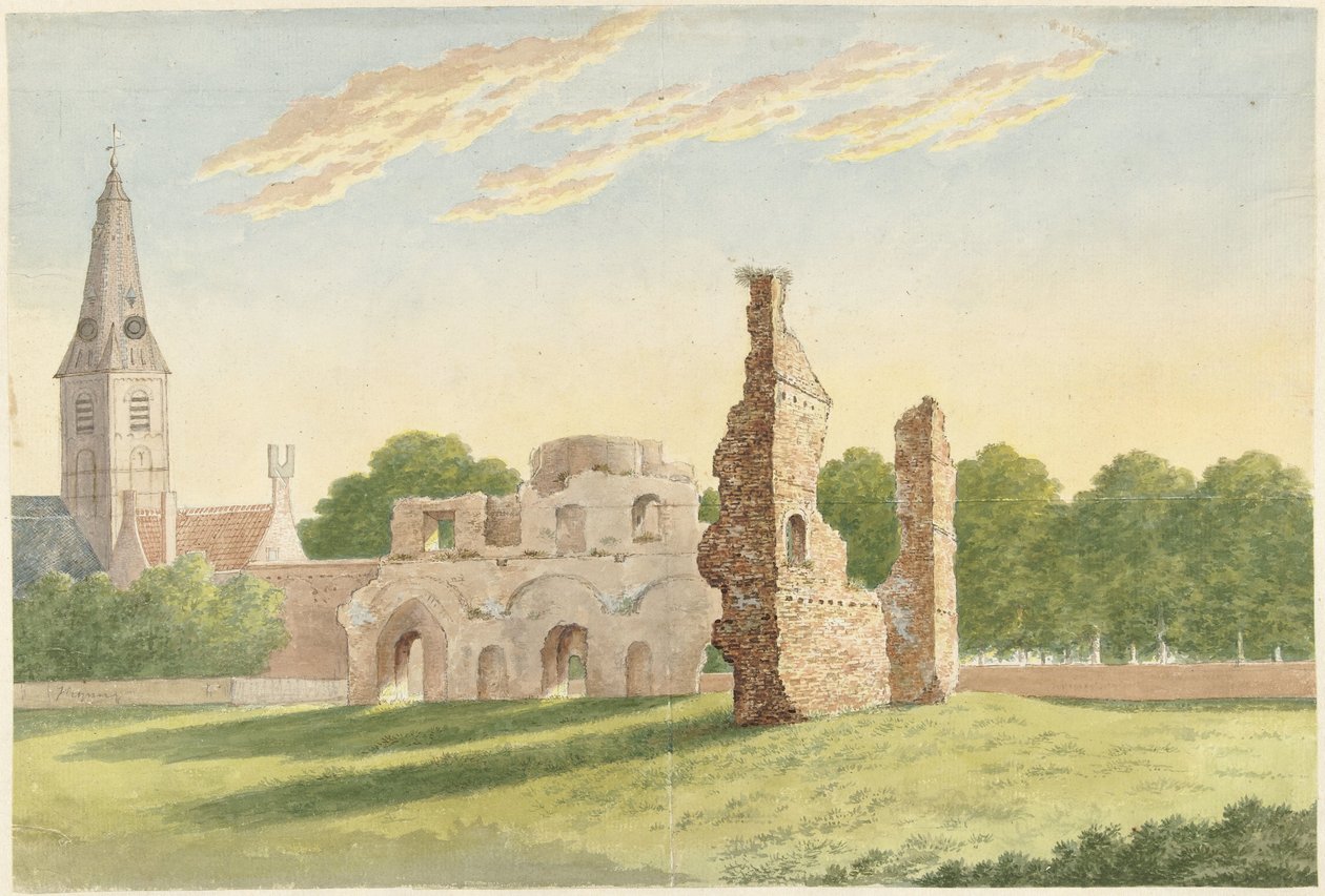 Ruinene av Rijnsburg Abbey av Gerardus Johannes Verburgh