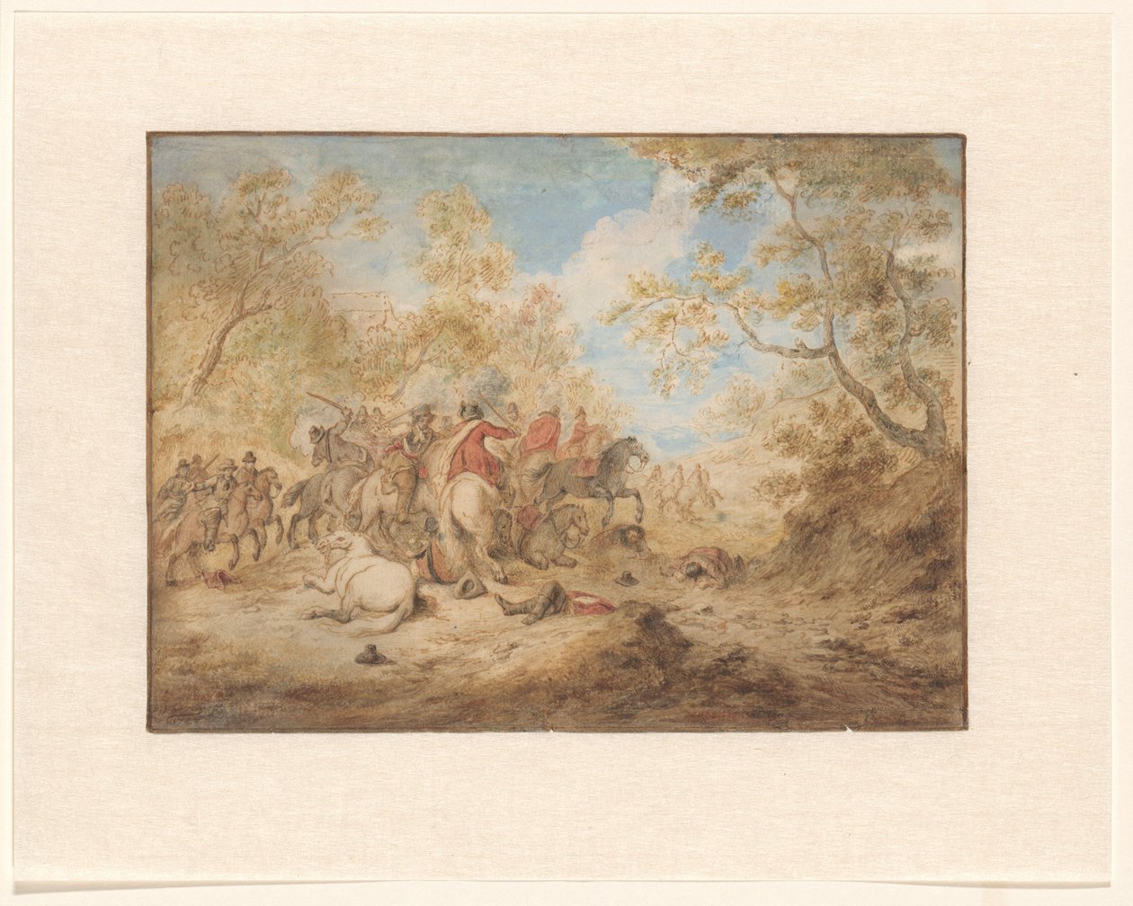 Landskap med kjempende ryttere av Gerardus Josephus Xavery