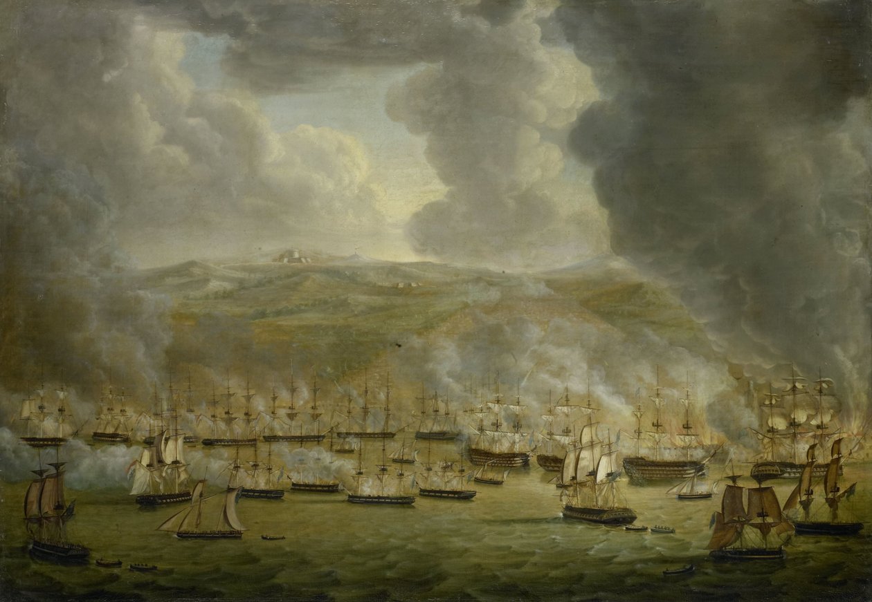 Angrepet av den kombinerte anglo-nederlandske skvadronen på Alger, 1816 av Gerardus Laurentius Keultjes