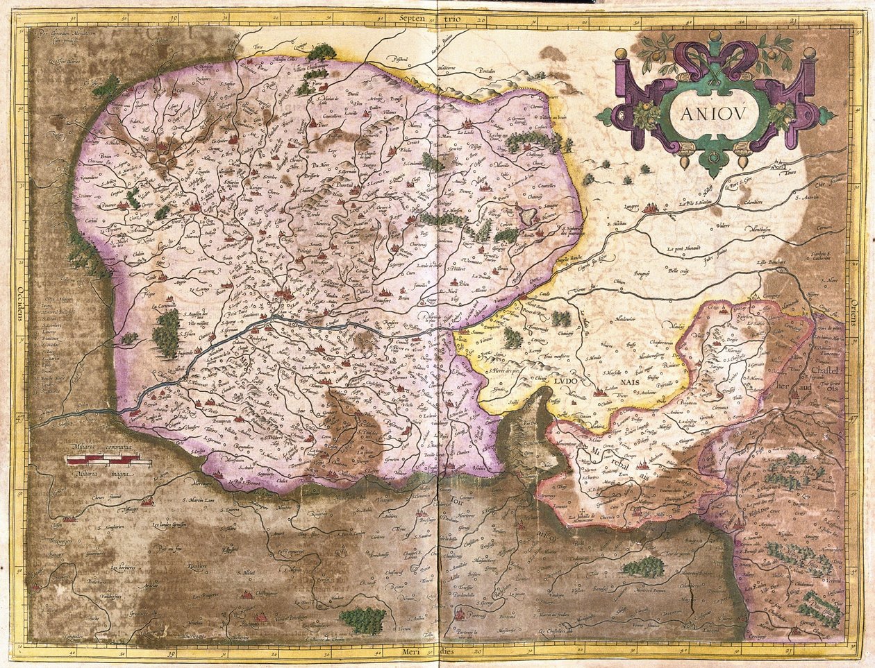 Anjou, landene i Loire, Frankrike (gravering av Gerardus Mercator